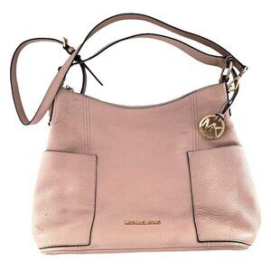 Michael Kors Anita Pink Nude Pebbled Leather Silver Hobo Shoulder Crossbody Bag